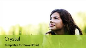  Presentation with smiling little girl - Amazing PPT theme having people dreaming - pretty smiling girl relaxing outdoor backdrop and a yellow colored foreground