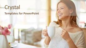  Presentation with nineteenth century woman - Presentation theme enhanced with people drinking coffee - woman at cafe background and a cream colored foreground