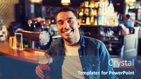  Presentation with alcohol - PPT theme consisting of people drinks alcohol and leisure concept - happy young man drinking beer at bar or pub background and a ocean colored foreground