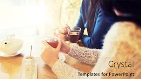  Presentation with dating - Colorful PPT layouts enhanced with people drinks and dating concept - close up of couple drinking tea at cafe backdrop and a coral colored foreground