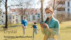  Presentation with covid - Beautiful PPT layouts featuring people-during-covid-19-crisis backdrop and a yellow colored foreground