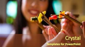  Presentation with young people in the club - Presentation theme with people eating in asia restaurant background and a tawny brown colored foreground