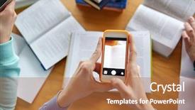  Presentation with technology students - Presentation theme having people education technology and exam background and a coral colored foreground