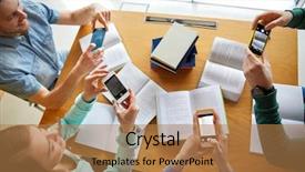  Presentation with technology education - Presentation theme featuring people education technology and exam background and a coral colored foreground