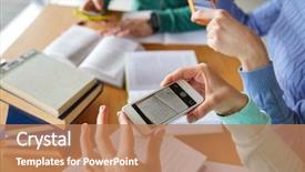  Presentation with technology students - Presentation theme enhanced with people education technology and exam background and a coral colored foreground