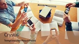  Presentation with school technology - Presentation design enhanced with people education technology and exam background and a coral colored foreground