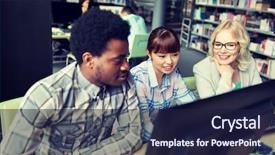  Presentation with international education - PPT theme having people education technology and school background and a navy blue colored foreground