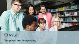  Presentation with technology students - Presentation design consisting of people education technology and school background and a light blue colored foreground