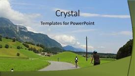  Presentation with blue mountain - Presentation theme consisting of road surrounded by green background and a light blue colored foreground