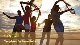  Presentation with beach party - Cool new theme with people enjoying a beach party backdrop and a tawny brown colored foreground