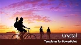  Presentation with people enjoying - Slide set consisting of people enjoying a walk background and a tawny brown colored foreground