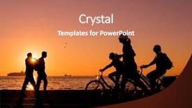  Presentation with people enjoying - Presentation theme featuring people enjoying a walk background and a coral colored foreground