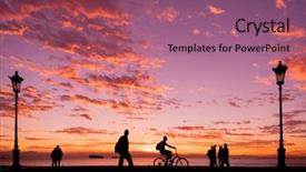  Presentation with people enjoying - Presentation theme featuring people enjoying a walk background and a violet colored foreground