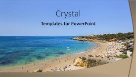  Presentation with people enjoying - Cool new slide deck with people enjoying the beach of oura albufeira algarve backdrop and a light blue colored foreground