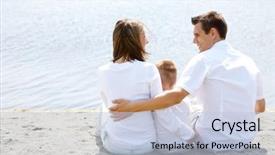  Presentation with blue water lily - Audience pleasing theme consisting of people environment - backs of happy family sitting backdrop and a lemonade colored foreground