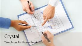  Presentation with statistic - Slides featuring people examining economic boom background and a  colored foreground