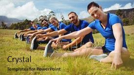  Presentation with boot camp - Presentation design featuring people exercising in boot camp background and a  colored foreground