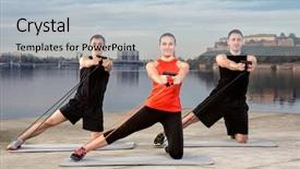  Presentation with elderly people exercise patient training - Slide deck having people exercising stretching band training background and a  colored foreground