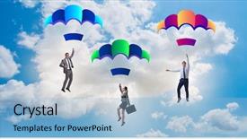  Presentation with people falling - Theme with people falling down on parachute background and a  colored foreground