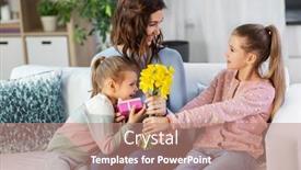  Presentation with daffodil - Slide deck with people-family-and-holidays-concept background and a coral colored foreground