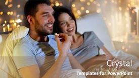  Presentation with family - Colorful PPT theme enhanced with people family and leisure concept - couple with popcorn watching tv at night at home backdrop and a violet colored foreground