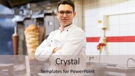  Presentation with fast food - Cool new presentation theme with people fast food and cooking backdrop and a mint green colored foreground