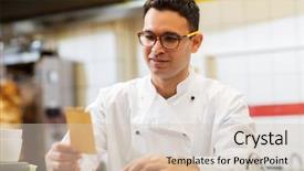  Presentation with food order - Cool new slide deck with people fast food and cooking backdrop and a soft green colored foreground