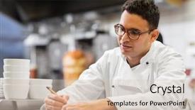  Presentation with food order - Slide deck with people fast food and cooking background and a soft green colored foreground