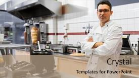  Presentation with container fast food packaging - Slide deck enhanced with people fast food and cooking background and a coral colored foreground