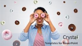  Presentation with fast food - Presentation design enhanced with people fast food and fun background and a light blue colored foreground