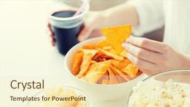  Presentation with nachos - Colorful presentation design enhanced with people fast food junk-food backdrop and a cream colored foreground