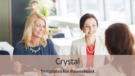  Presentation with people talking - PPT layouts consisting of people food communication and lifestyle concept - happy women eating dessert and talking at restaurant background and a coral colored foreground