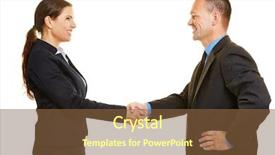  Presentation with handshake between healthcare and it - Audience pleasing presentation theme consisting of people for closing a deal backdrop and a tawny brown colored foreground
