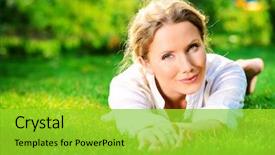  Presentation with free - Amazing PPT theme having people free - beautiful smiling woman lying backdrop and a yellow colored foreground