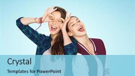 Presentation with teens - Audience pleasing slide set consisting of people friends teens and friendship backdrop and a light blue colored foreground