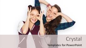  Presentation with teens - Cool new slides with people friends teens and friendship concept - happy smiling pretty teenage girls having fun and making faces backdrop and a soft green colored foreground