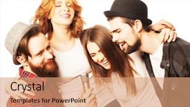  Presentation with group of diverse people - Colorful slides enhanced with people friendship and leisure concept backdrop and a coral colored foreground