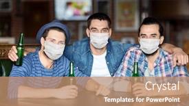  Presentation with medical face mask - Presentation design consisting of people-friendship-and-pandemic-concept background and a coral colored foreground