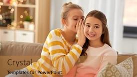  Presentation with secret - Audience pleasing theme consisting of people-friendship-and-secret-concept backdrop and a gold colored foreground