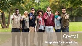  Presentation with wireless communication concept - PPT theme consisting of people friendship communication and international background and a coral colored foreground