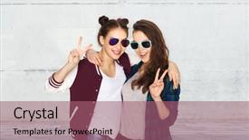  Presentation with teens - Colorful slide set enhanced with people-friendship-fashion-summer backdrop and a violet colored foreground