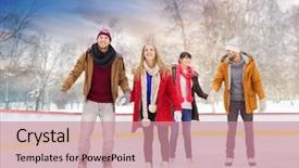  Presentation with rink - Slide deck with people friendship sport and leisure background and a coral colored foreground