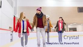  Presentation with friendship - PPT theme featuring people friendship sport and leisure concept - happy friends on skating rink background and a sky blue colored foreground