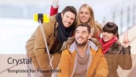  Presentation with rink - Amazing slide deck having people friendship technology and leisure backdrop and a coral colored foreground