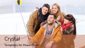  Presentation with friendship - Slide deck featuring people friendship technology and leisure background and a coral colored foreground