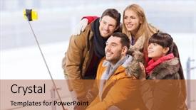  Presentation with friendship - Cool new PPT theme with people friendship technology and leisure backdrop and a  colored foreground