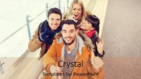  Presentation with rink - Amazing slide deck having people friendship technology and leisure concept - happy friends taking selfie with camera or smartphone and selfie stick on skating rink backdrop and a coral colored foreground