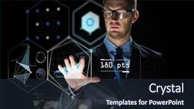  Presentation with virtual technology - Audience pleasing presentation theme consisting of people future technology and cyberspace backdrop and a wine colored foreground