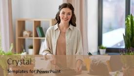  Presentation with home gardening - Slides with people-gardening-and-housework-concept background and a coral colored foreground