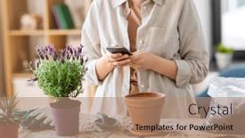  Presentation with home gardening - Presentation theme having people-gardening-and-planting-concept background and a coral colored foreground